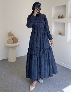 5239 güpürlü elbise - lacivert
