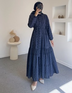 5239 güpürlü elbise - lacivert 2