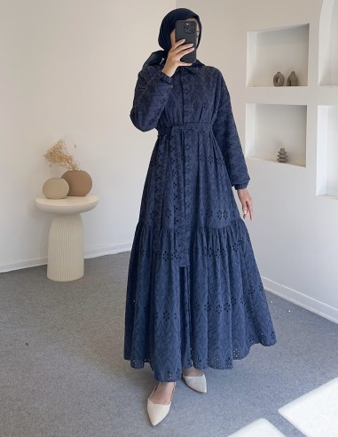 5239 güpürlü elbise - lacivert