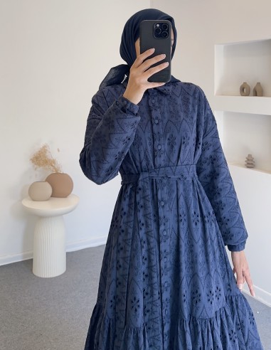 5239 güpürlü elbise - lacivert