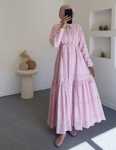 5239 güpürlü elbise - pembe