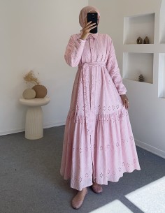 5239 güpürlü elbise - pembe 2
