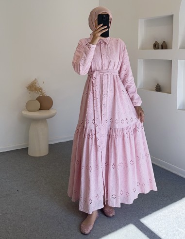 5239 güpürlü elbise - pembe