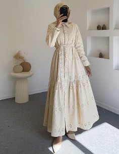 5239 güpürlü elbise - sarı