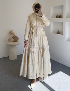 5239 güpürlü elbise - sarı 2