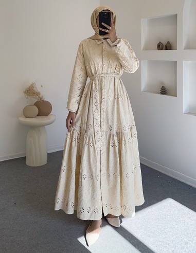 5239 güpürlü elbise - sarı