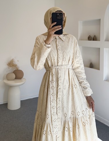 5239 güpürlü elbise - sarı