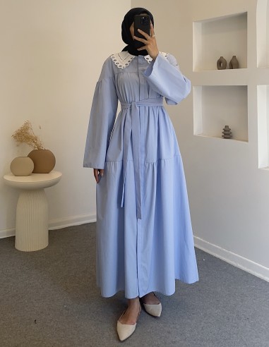 3064 bebe yaka elbise - mavi