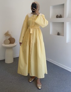 3064 bebe yaka elbise - Sarı