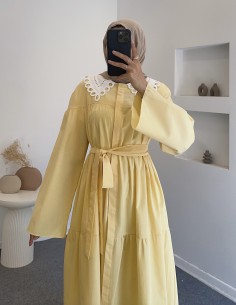 3064 bebe yaka elbise - Sarı 2