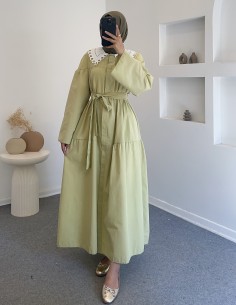 3064 bebe yaka elbise - yeşil