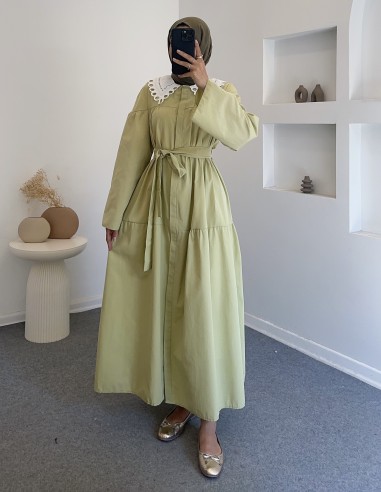 3064 bebe yaka elbise - yeşil