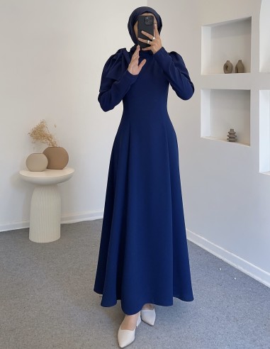 9178 omuz fiyonk detay elbise - lacivert