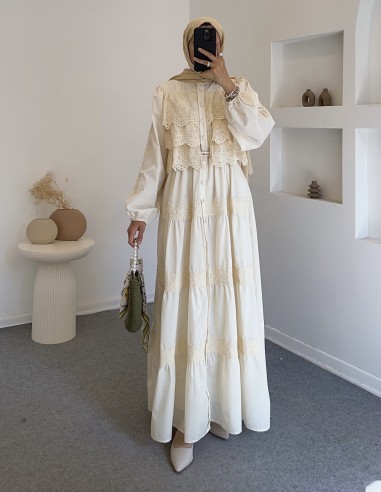 6594 güpürlü elbise - sarı