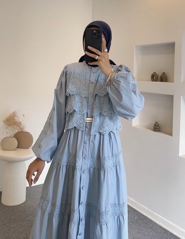 6594 güpürlü elbise - mavi