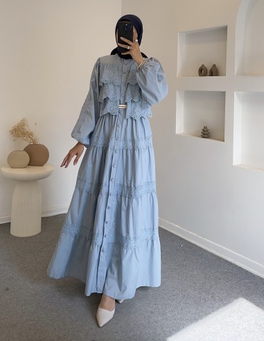 6594 güpürlü elbise - mavi