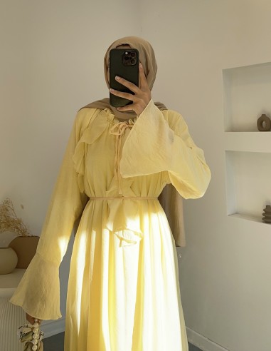 6003 kolları geniş fırfırlı elbise -...