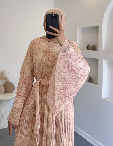 255022 piliseli şifon elbise - pembe