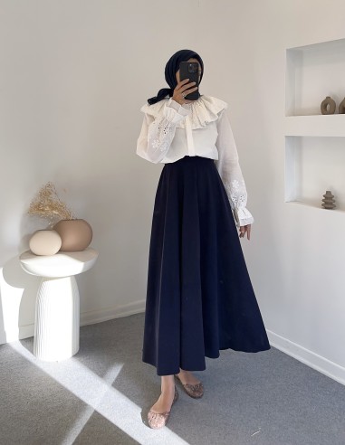 5241 dantelli bebe yaka gömlek - beyaz