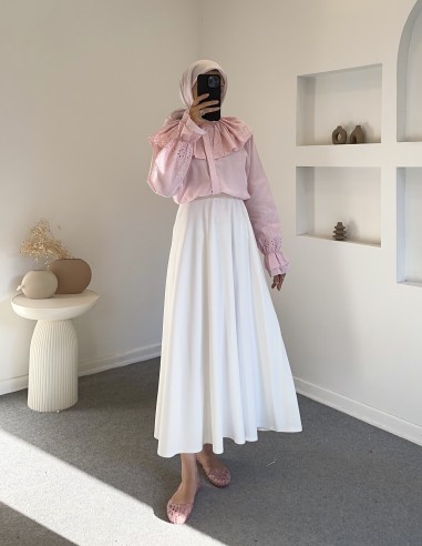 5241 dantelli bebe yaka gömlek -pembe