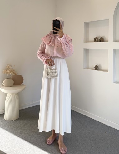 5241 dantelli bebe yaka gömlek -pembe