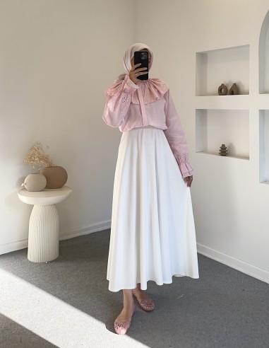 5241 dantelli bebe yaka gömlek -pembe