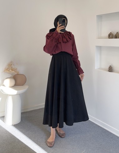 5241 dantelli bebe yaka gömlek -bordo