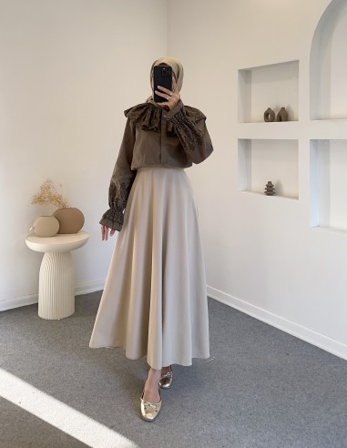 5241 dantelli bebe yaka gömlek -haki