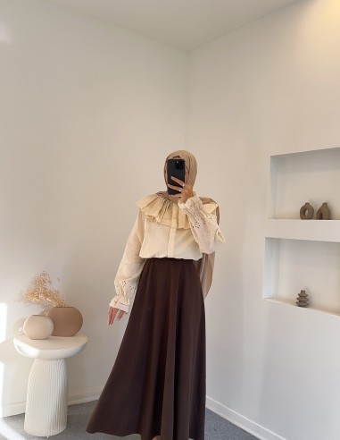 5241 dantelli bebe yaka gömlek -bej