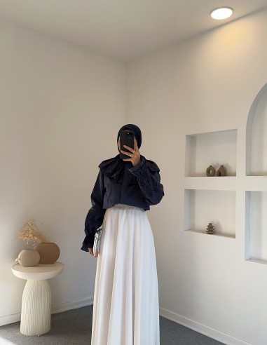 5241 dantelli bebe yaka gömlek -Lacivert