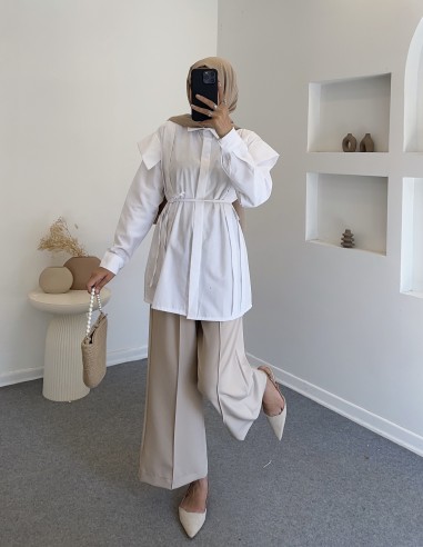 4779 omuz detay gömlek - Beyaz