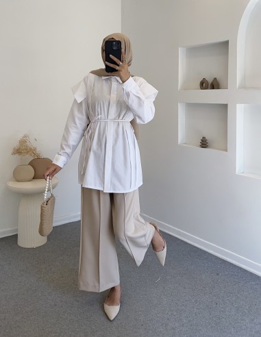 4779 omuz detay gömlek - Beyaz