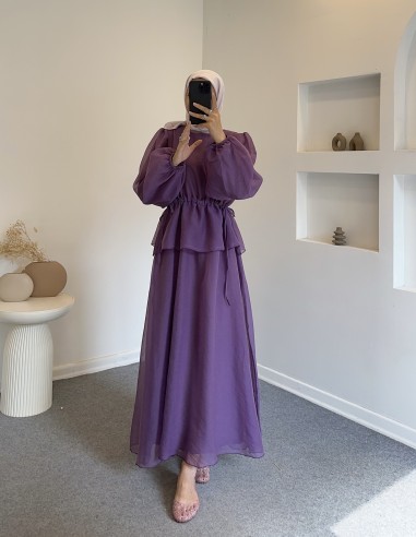 9249 lia belden sıkmalı tül elbise -...