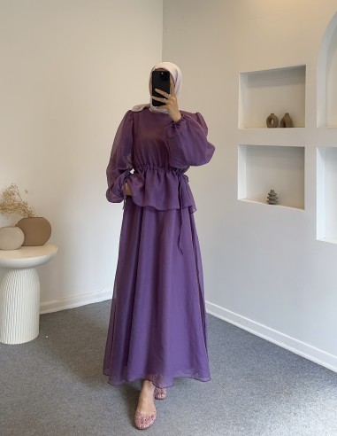 9249 lia belden sıkmalı tül elbise -...