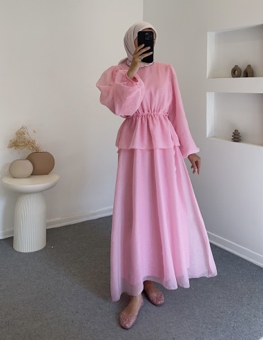 9249 lia belden sıkmalı tül elbise -...