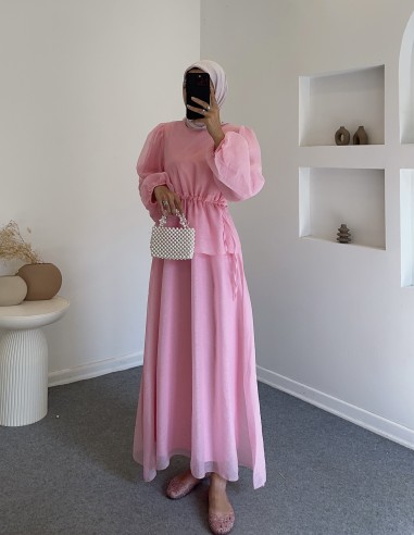 9249 lia belden sıkmalı tül elbise -...