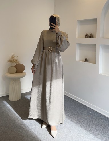 6105 saten elbise -vizon