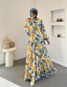 2518 çiçekli elbise - sarı