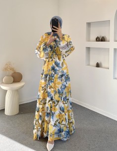 2518 çiçekli elbise - sarı 2