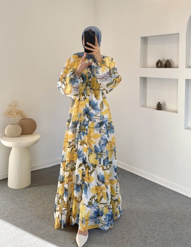 2518 çiçekli elbise - sarı