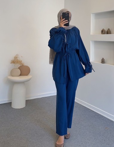 7181 keten pantolon takım - lacivert