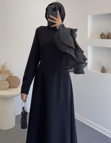 0809 tül kol siyah kalem elbise