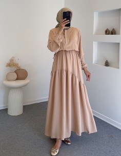 4867 Flora elbise - Bej