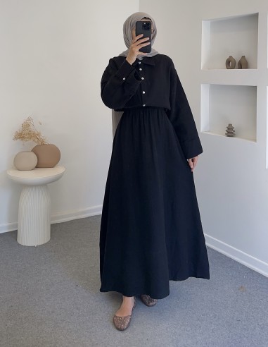 HY24305 müslin natürel etek takım- Siyah