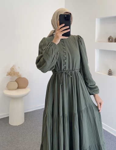 4653 müslin elbise - Yeşil