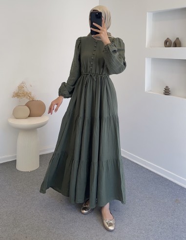 4653 müslin elbise - Yeşil