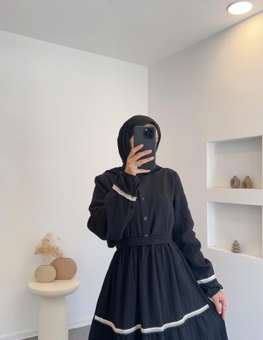 9180 pamuklu otantik elbise - siyah