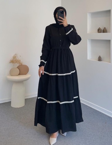 9180 pamuklu otantik elbise - siyah