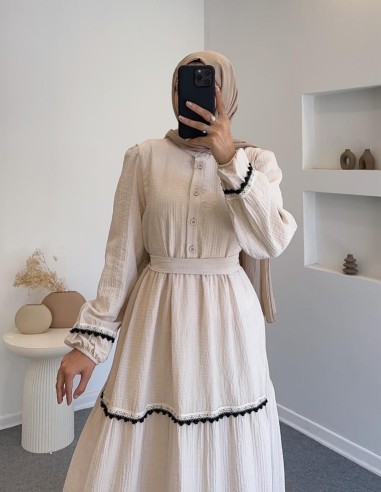 9180 pamuklu otantik elbise - taş