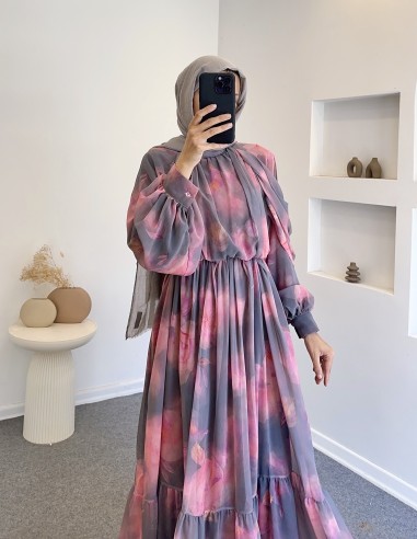 5534 tam boy astarlı şifon elbise -...